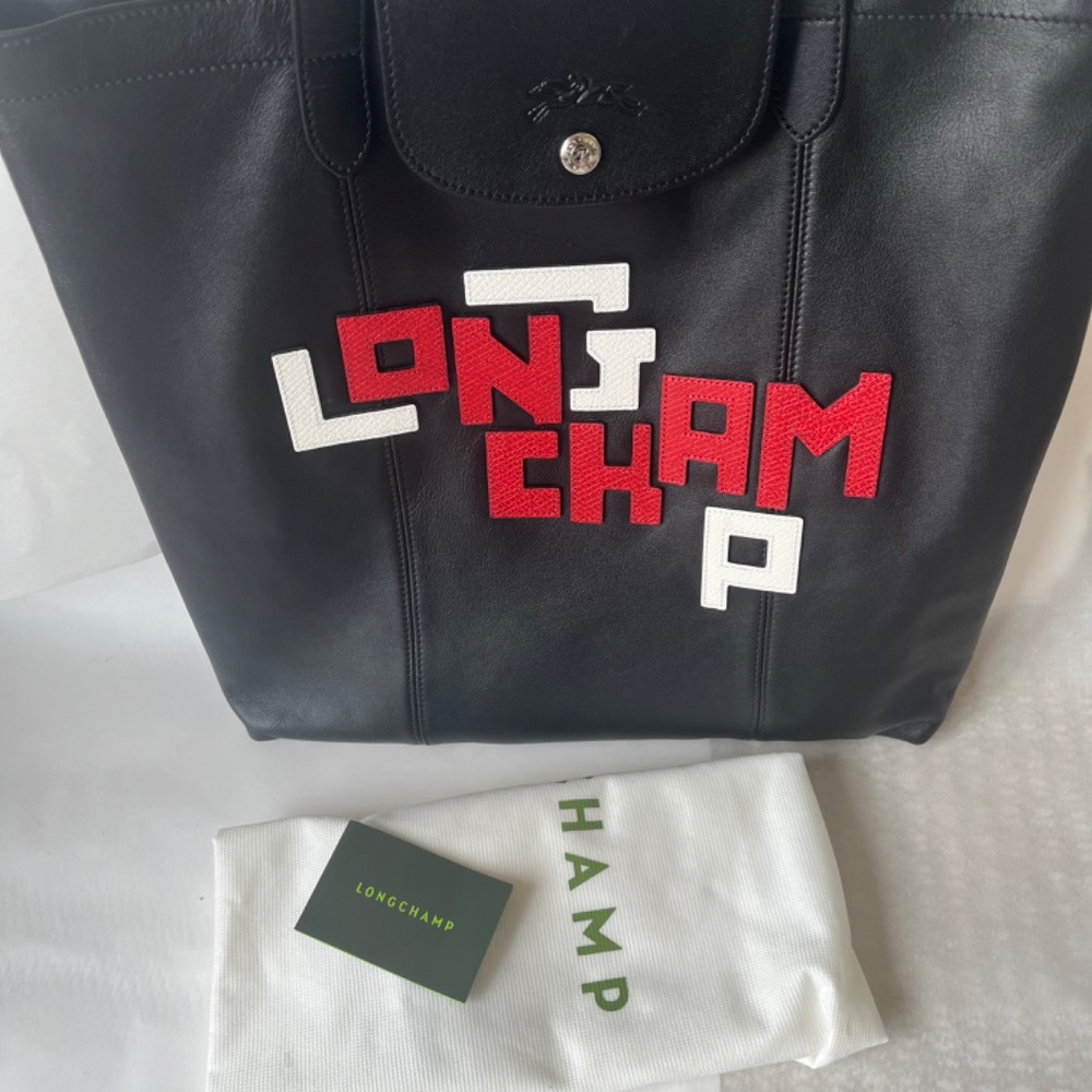 Longchamp Le Pliage Cuir LGP Graffiti Leather Tote Black Graphic Shoulder Bag - Picture 5 of 10